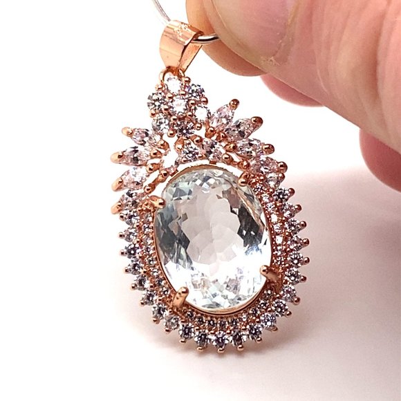 Aquamarine 6.70ct Rose Gold Solid Silver Pendant - Picture 1 of 7